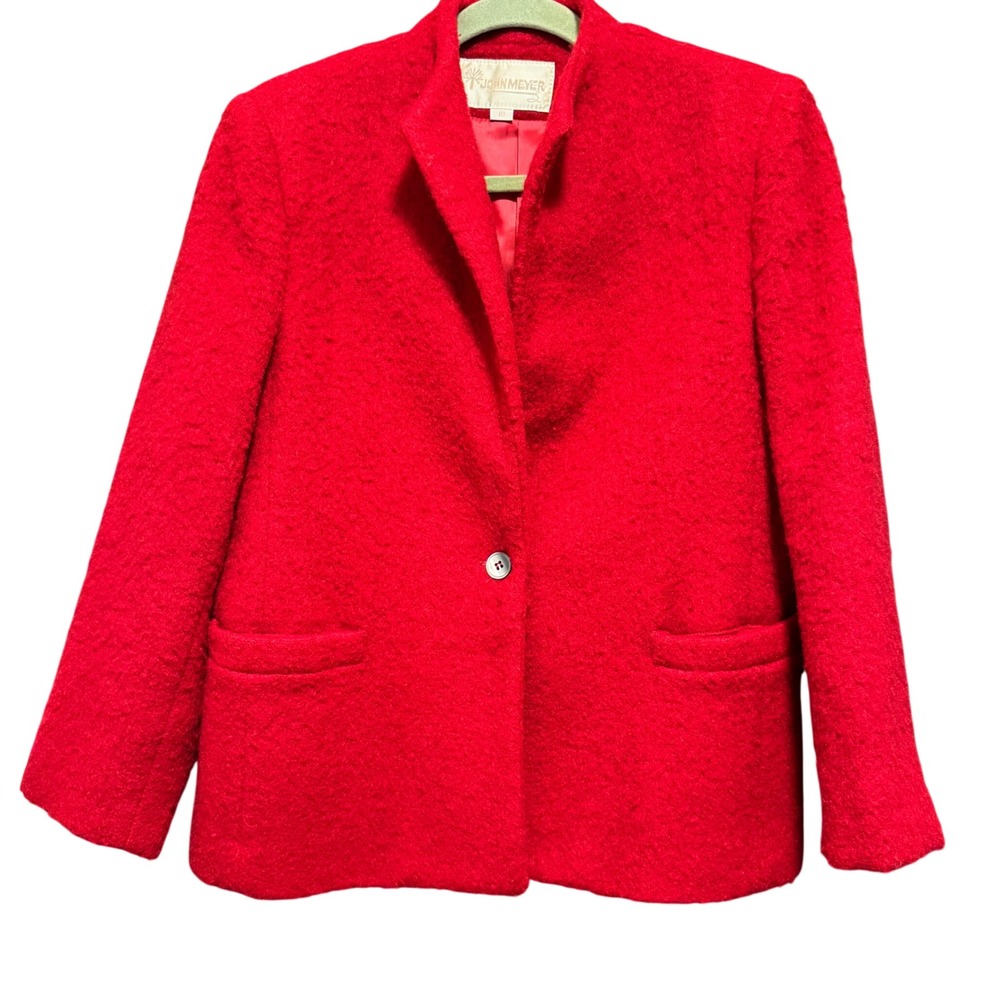 John Meyer Womens Red Textured Blazer Jacket Wool Blend Size 10